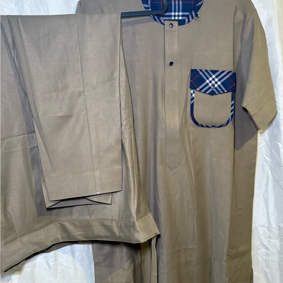 Tan Traditional Outfit with Plaid Accents - Picture 1 of 3